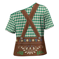 Lederhosen Oktoberfest Cross Shoulder Shirt Green Edelweiss Floral Polka Dots - Wonder Print Shop