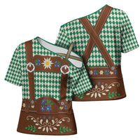 Lederhosen Oktoberfest Cross Shoulder Shirt Green Edelweiss Floral Polka Dots - Wonder Print Shop