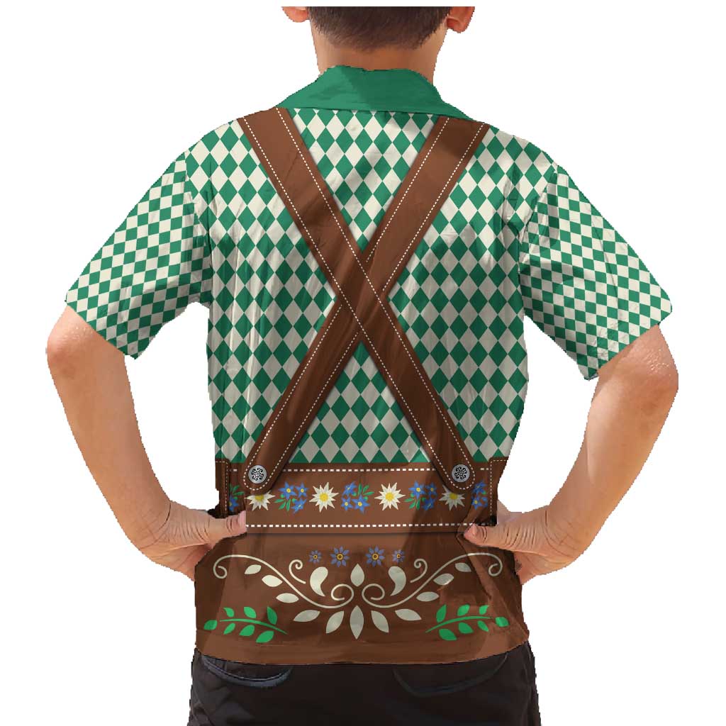 Lederhosen Oktoberfest Family Matching Mermaid Dress and Hawaiian Shirt Green Edelweiss Floral Polka Dots - Wonder Print Shop