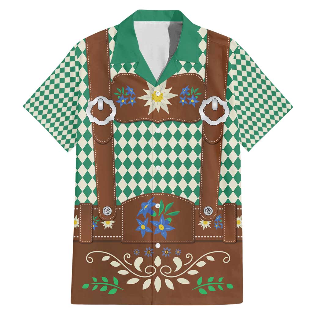 Lederhosen Oktoberfest Family Matching Mermaid Dress and Hawaiian Shirt Green Edelweiss Floral Polka Dots - Wonder Print Shop