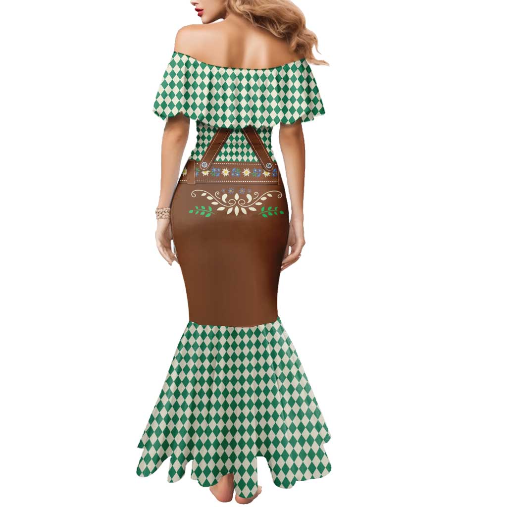 Lederhosen Oktoberfest Family Matching Mermaid Dress and Hawaiian Shirt Green Edelweiss Floral Polka Dots - Wonder Print Shop