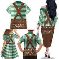 Lederhosen Oktoberfest Family Matching Off The Shoulder Long Sleeve Dress and Hawaiian Shirt Green Edelweiss Floral Polka Dots - Wonder Print Shop