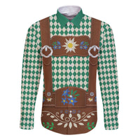 Lederhosen Oktoberfest Family Matching Off The Shoulder Long Sleeve Dress and Hawaiian Shirt Green Edelweiss Floral Polka Dots - Wonder Print Shop