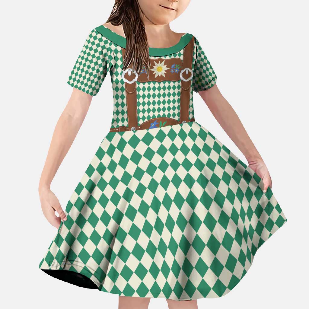 Lederhosen Oktoberfest Family Matching Off Shoulder Maxi Dress and Hawaiian Shirt Green Edelweiss Floral Polka Dots - Wonder Print Shop