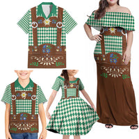 Lederhosen Oktoberfest Family Matching Off Shoulder Maxi Dress and Hawaiian Shirt Green Edelweiss Floral Polka Dots - Wonder Print Shop
