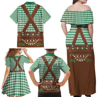 Lederhosen Oktoberfest Family Matching Off Shoulder Maxi Dress and Hawaiian Shirt Green Edelweiss Floral Polka Dots - Wonder Print Shop