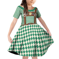 Lederhosen Oktoberfest Family Matching Off Shoulder Short Dress and Hawaiian Shirt Green Edelweiss Floral Polka Dots - Wonder Print Shop
