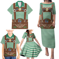 Lederhosen Oktoberfest Family Matching Puletasi and Hawaiian Shirt Green Edelweiss Floral Polka Dots - Wonder Print Shop