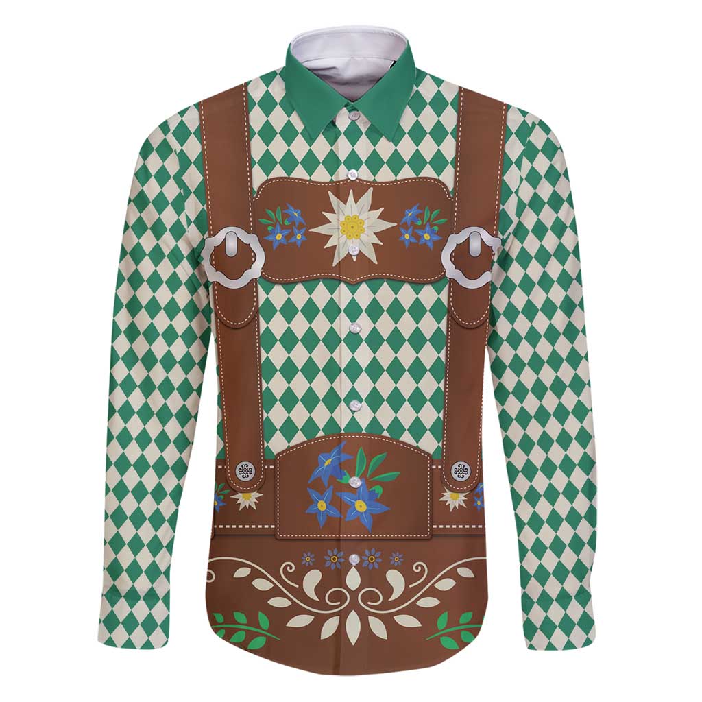 Lederhosen Oktoberfest Family Matching Puletasi and Hawaiian Shirt Green Edelweiss Floral Polka Dots - Wonder Print Shop