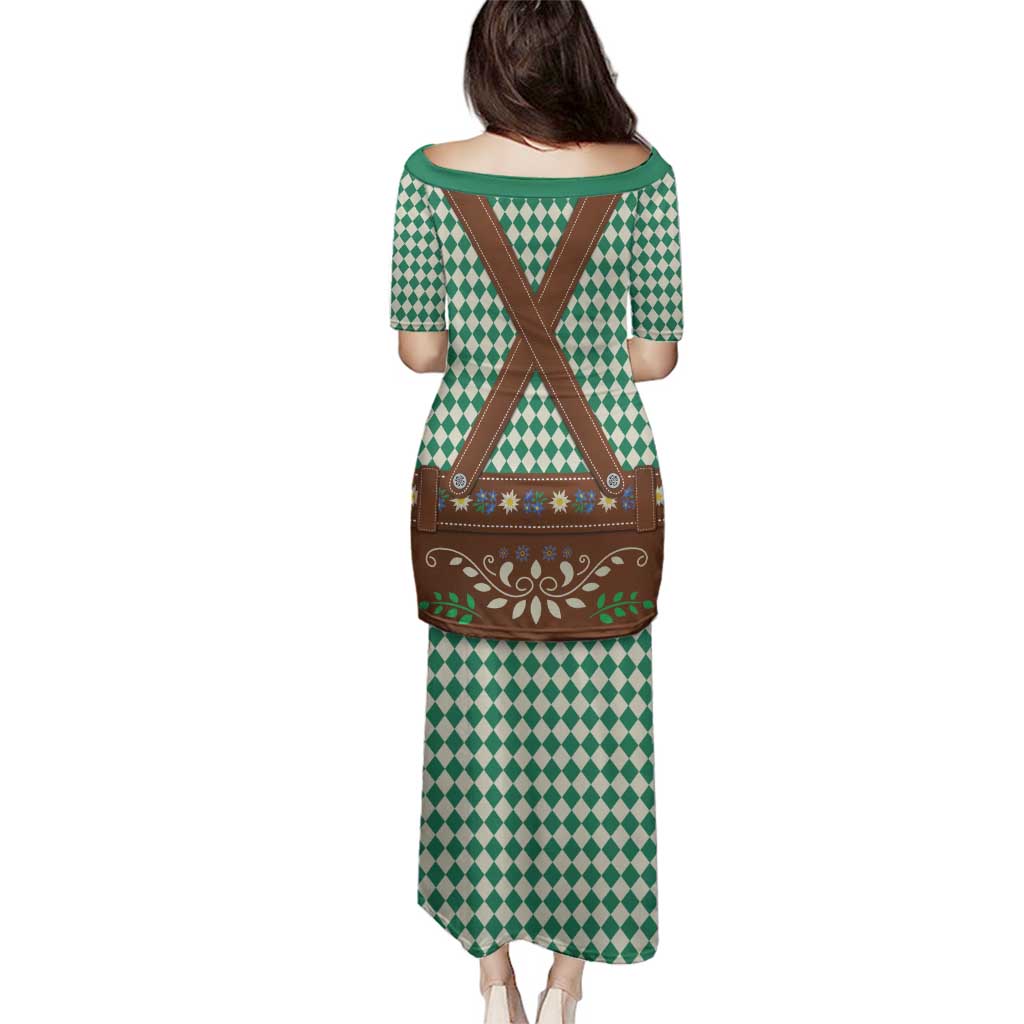 Lederhosen Oktoberfest Family Matching Puletasi and Hawaiian Shirt Green Edelweiss Floral Polka Dots - Wonder Print Shop