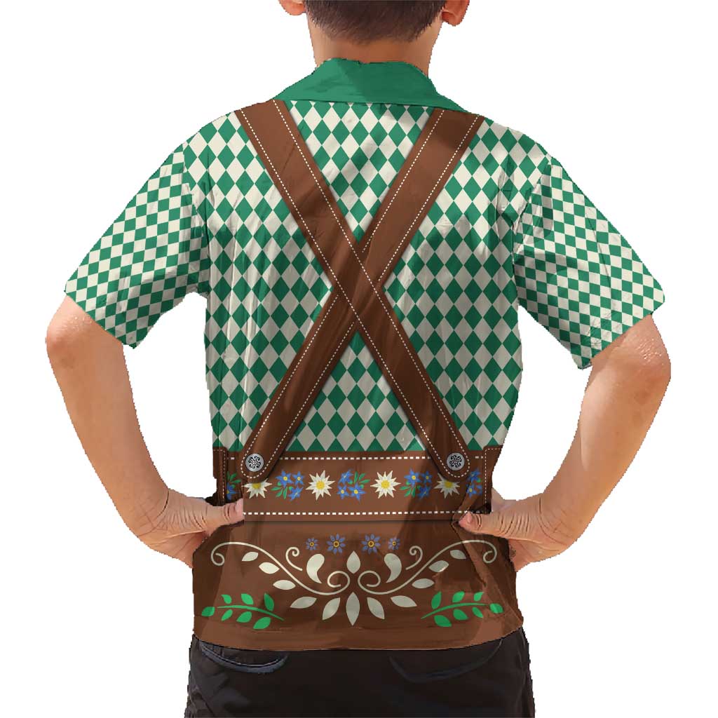 Lederhosen Oktoberfest Family Matching Short Sleeve Bodycon Dress and Hawaiian Shirt Green Edelweiss Floral Polka Dots - Wonder Print Shop