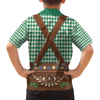 Lederhosen Oktoberfest Family Matching Short Sleeve Bodycon Dress and Hawaiian Shirt Green Edelweiss Floral Polka Dots - Wonder Print Shop