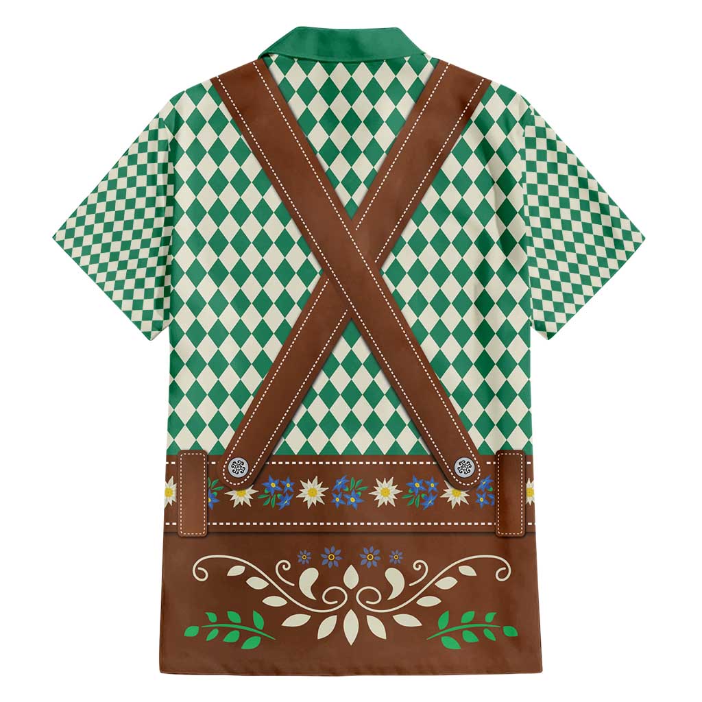 Lederhosen Oktoberfest Family Matching Short Sleeve Bodycon Dress and Hawaiian Shirt Green Edelweiss Floral Polka Dots - Wonder Print Shop