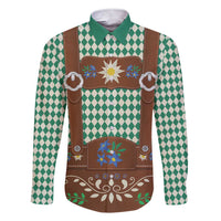 Lederhosen Oktoberfest Family Matching Short Sleeve Bodycon Dress and Hawaiian Shirt Green Edelweiss Floral Polka Dots - Wonder Print Shop