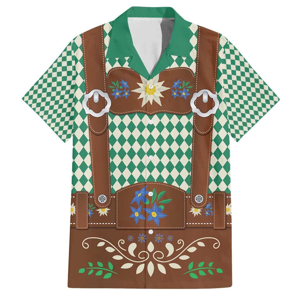 Lederhosen Oktoberfest Family Matching Summer Maxi Dress and Hawaiian Shirt Green Edelweiss Floral Polka Dots - Wonder Print Shop