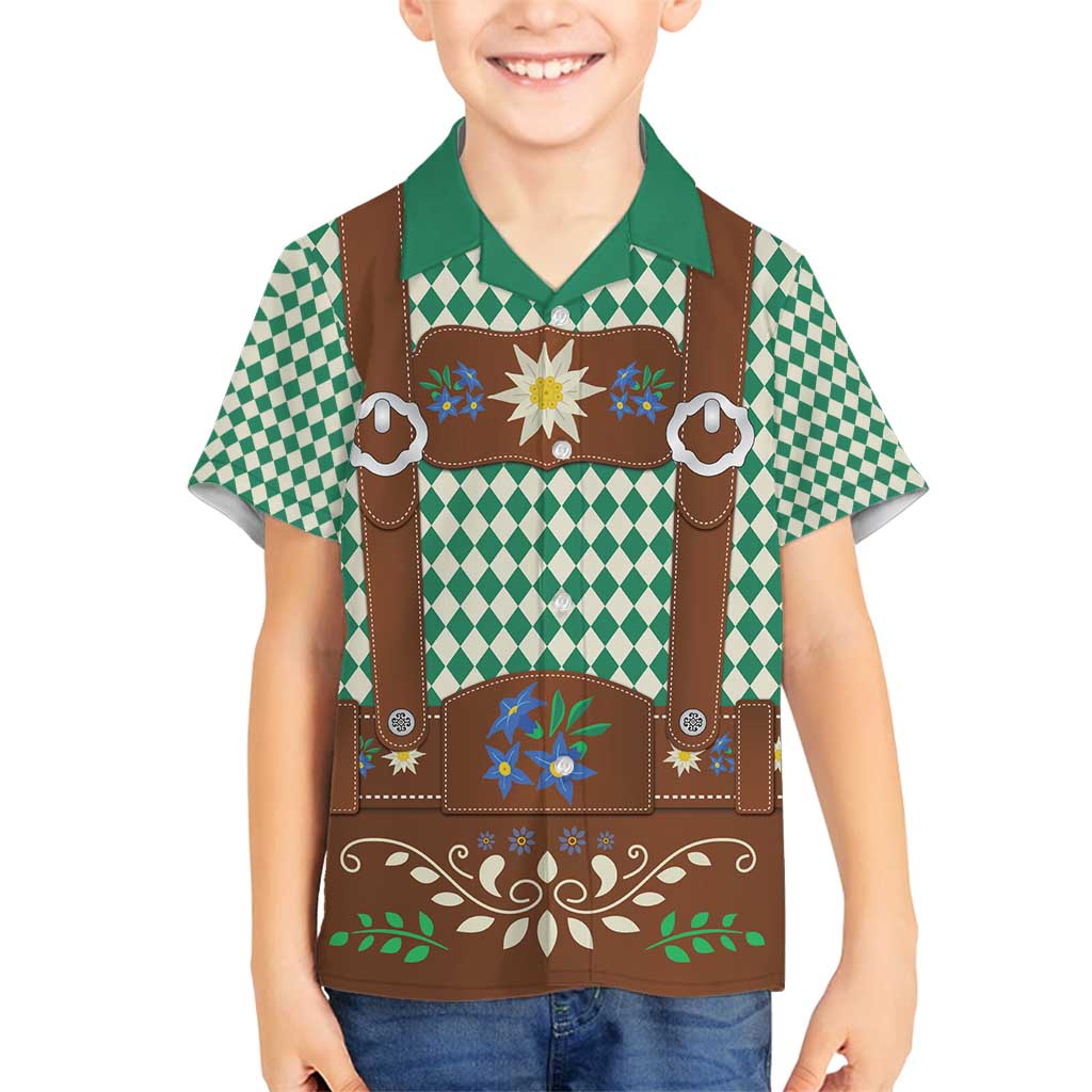 Lederhosen Oktoberfest Family Matching Summer Maxi Dress and Hawaiian Shirt Green Edelweiss Floral Polka Dots - Wonder Print Shop