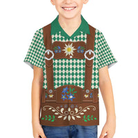 Lederhosen Oktoberfest Family Matching Summer Maxi Dress and Hawaiian Shirt Green Edelweiss Floral Polka Dots - Wonder Print Shop