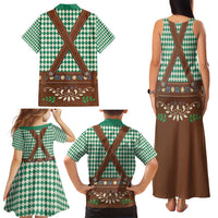 Lederhosen Oktoberfest Family Matching Tank Maxi Dress and Hawaiian Shirt Green Edelweiss Floral Polka Dots - Wonder Print Shop