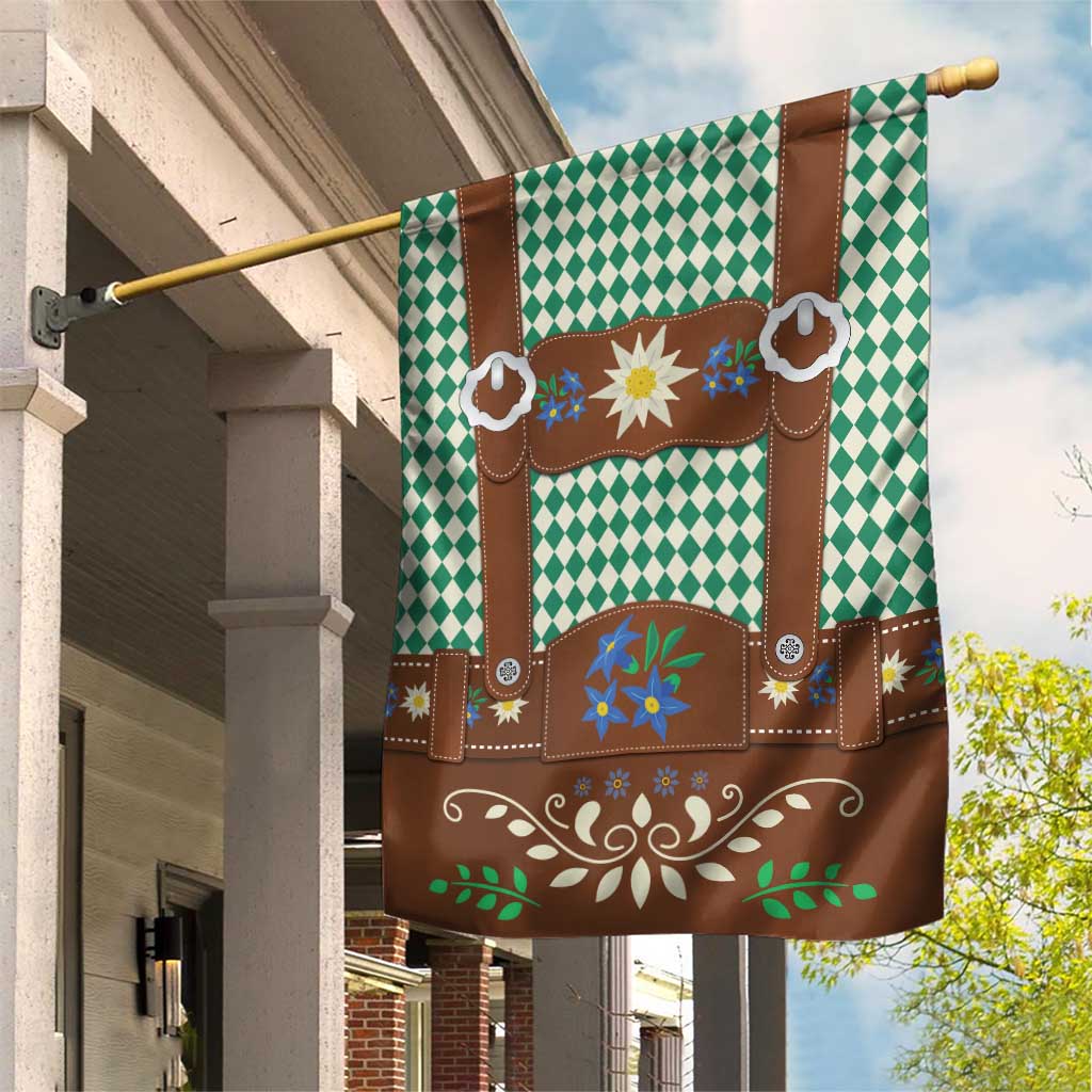 Lederhosen Oktoberfest Garden Flag Green Edelweiss Floral Polka Dots - Wonder Print Shop