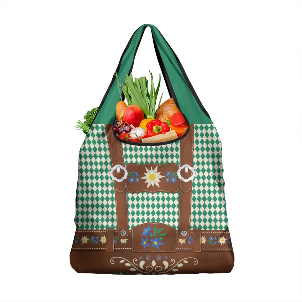 Lederhosen Oktoberfest Grocery Bag Green Edelweiss Floral Polka Dots - Wonder Print Shop