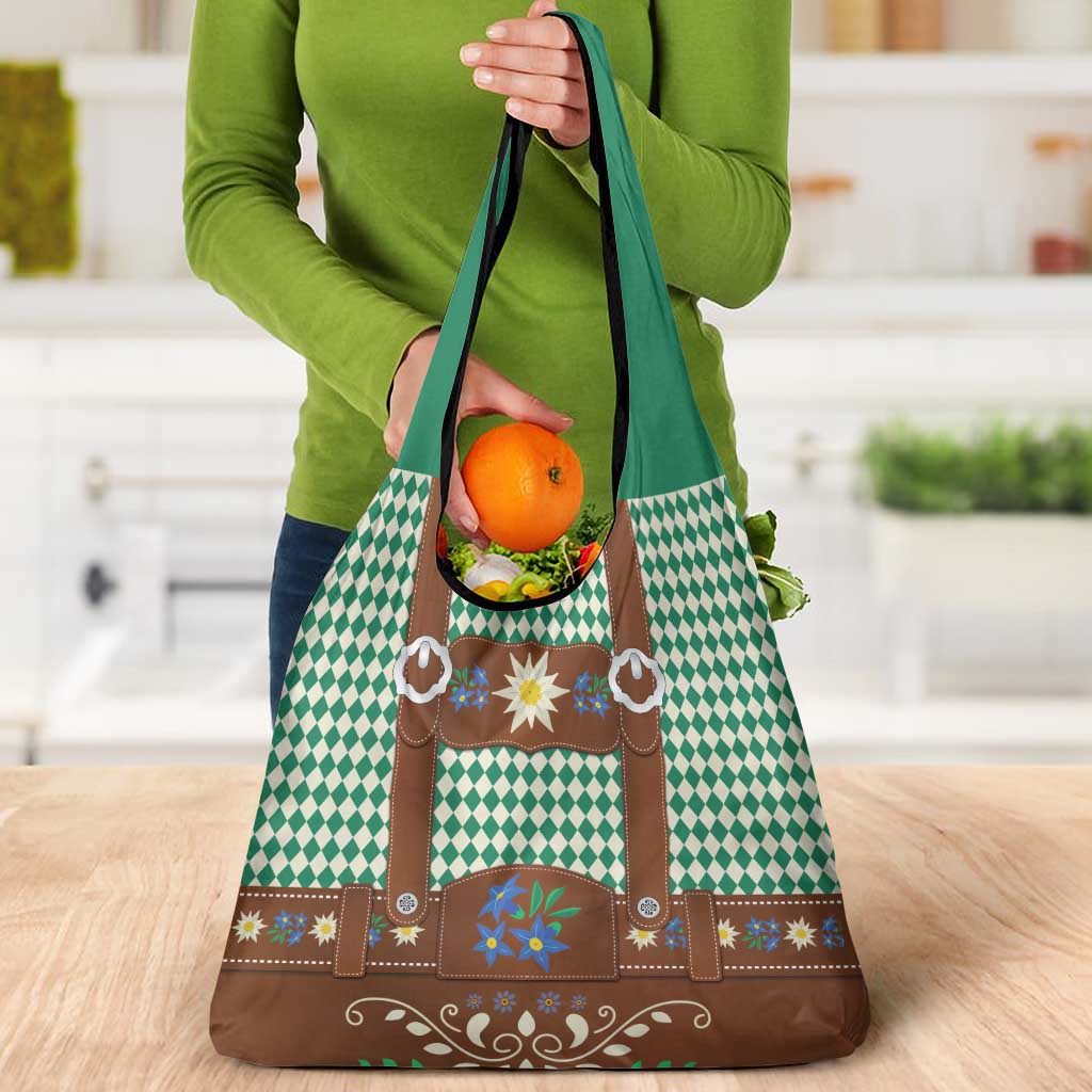 Lederhosen Oktoberfest Grocery Bag Green Edelweiss Floral Polka Dots - Wonder Print Shop
