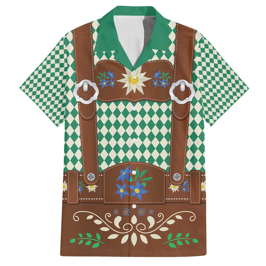 Lederhosen Oktoberfest Hawaiian Shirt Green Edelweiss Floral Polka Dots - Wonder Print Shop