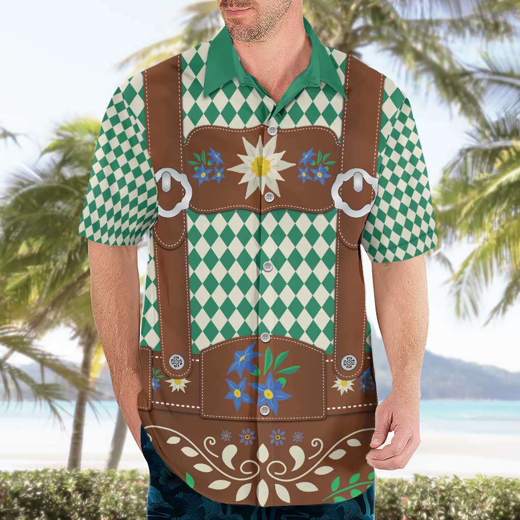 Lederhosen Oktoberfest Hawaiian Shirt Green Edelweiss Floral Polka Dots - Wonder Print Shop