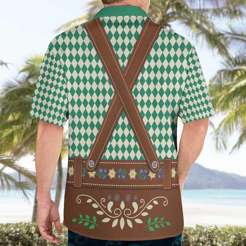 Lederhosen Oktoberfest Hawaiian Shirt Green Edelweiss Floral Polka Dots - Wonder Print Shop
