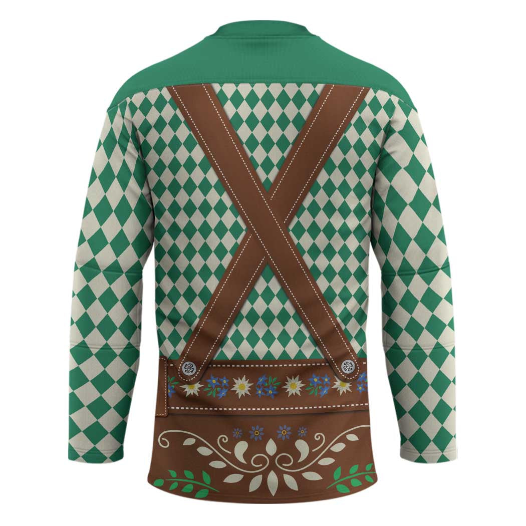 Lederhosen Oktoberfest Hockey Jersey Green Edelweiss Floral Polka Dots - Wonder Print Shop