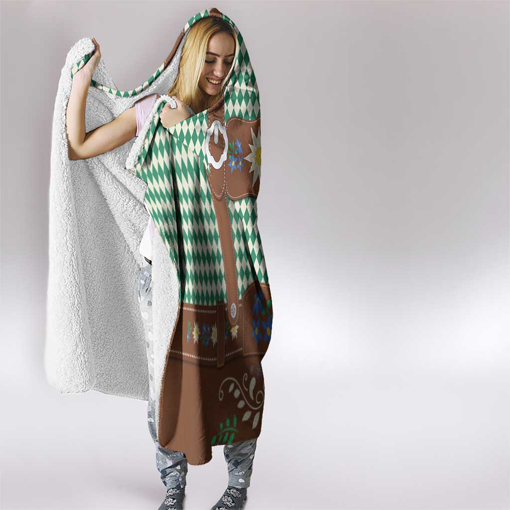 Lederhosen Oktoberfest Hooded Blanket Green Edelweiss Floral Polka Dots - Wonder Print Shop