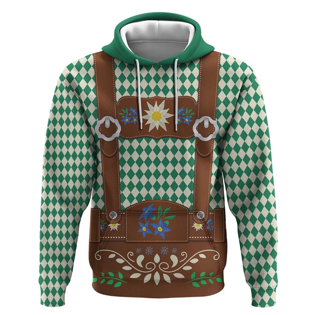 Lederhosen Oktoberfest Hoodie Green Edelweiss Floral Polka Dots - Wonder Print Shop