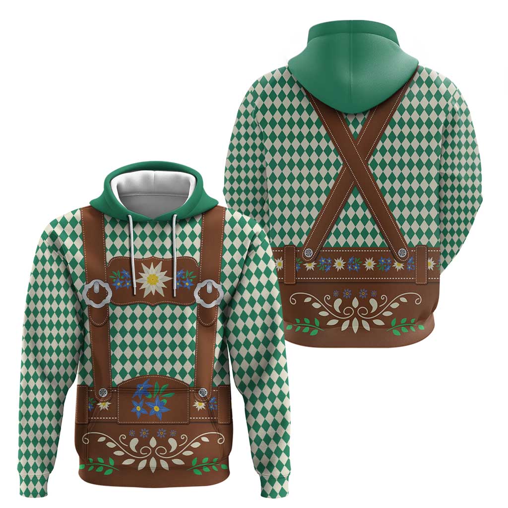 Lederhosen Oktoberfest Hoodie Green Edelweiss Floral Polka Dots - Wonder Print Shop