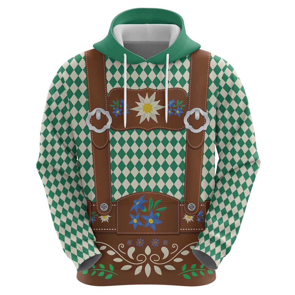 Lederhosen Oktoberfest Hoodie Green Edelweiss Floral Polka Dots - Wonder Print Shop