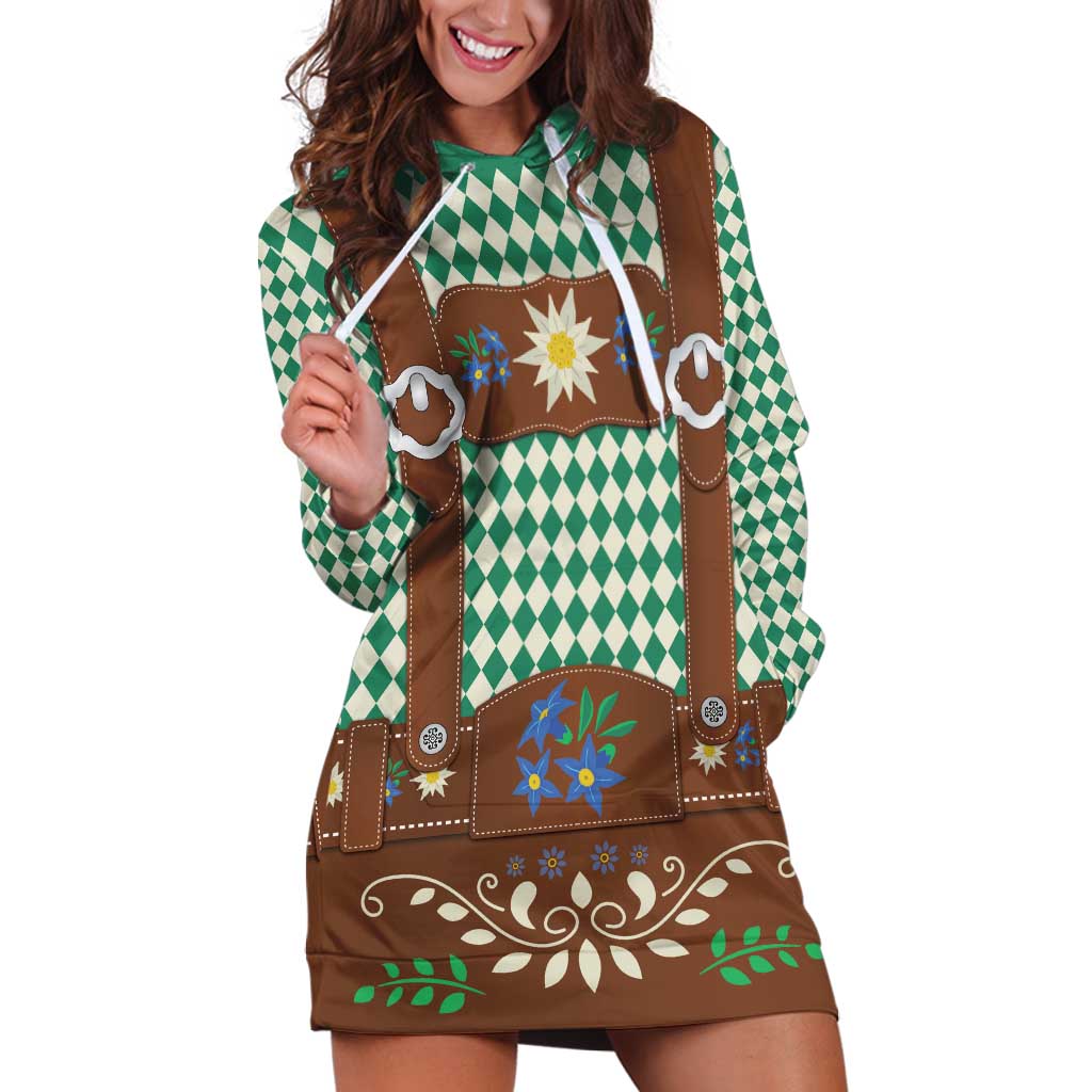 Lederhosen Oktoberfest Hoodie Dress Green Edelweiss Floral Polka Dots - Wonder Print Shop
