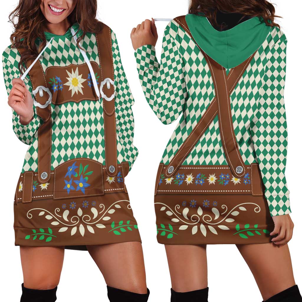 Lederhosen Oktoberfest Hoodie Dress Green Edelweiss Floral Polka Dots - Wonder Print Shop