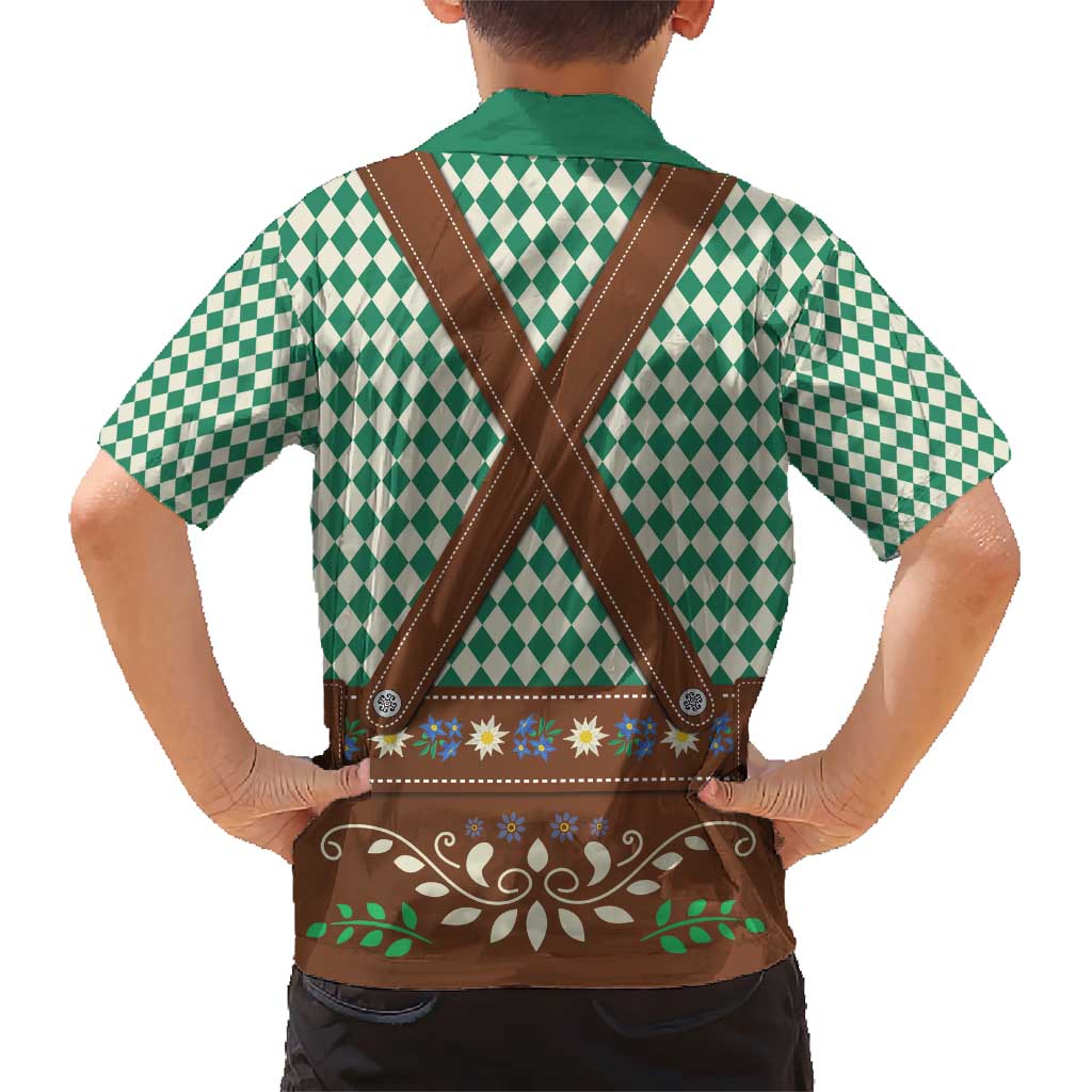 Lederhosen Oktoberfest Kid Hawaiian Shirt Green Edelweiss Floral Polka Dots - Wonder Print Shop
