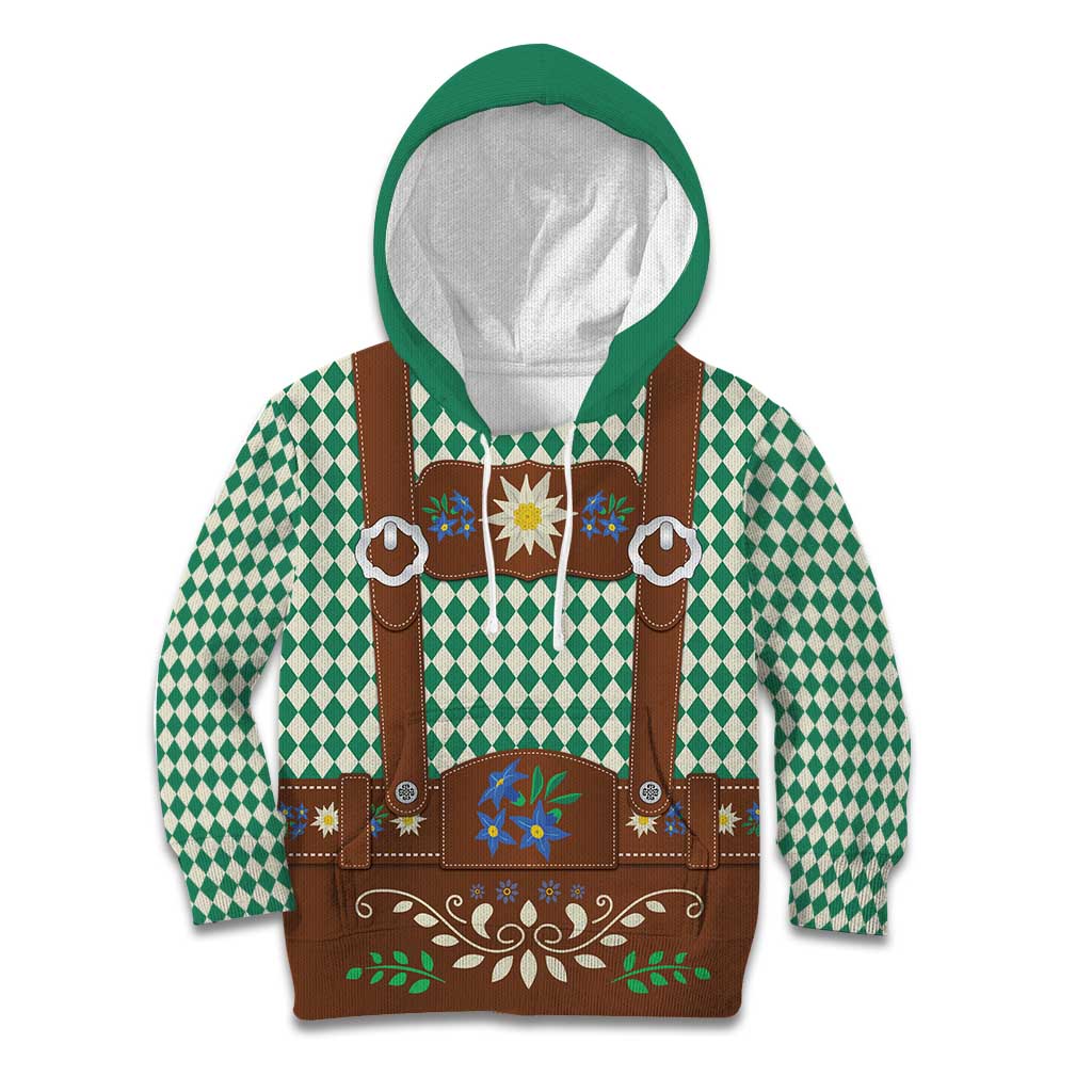 Lederhosen Oktoberfest Kid Hoodie Green Edelweiss Floral Polka Dots - Wonder Print Shop