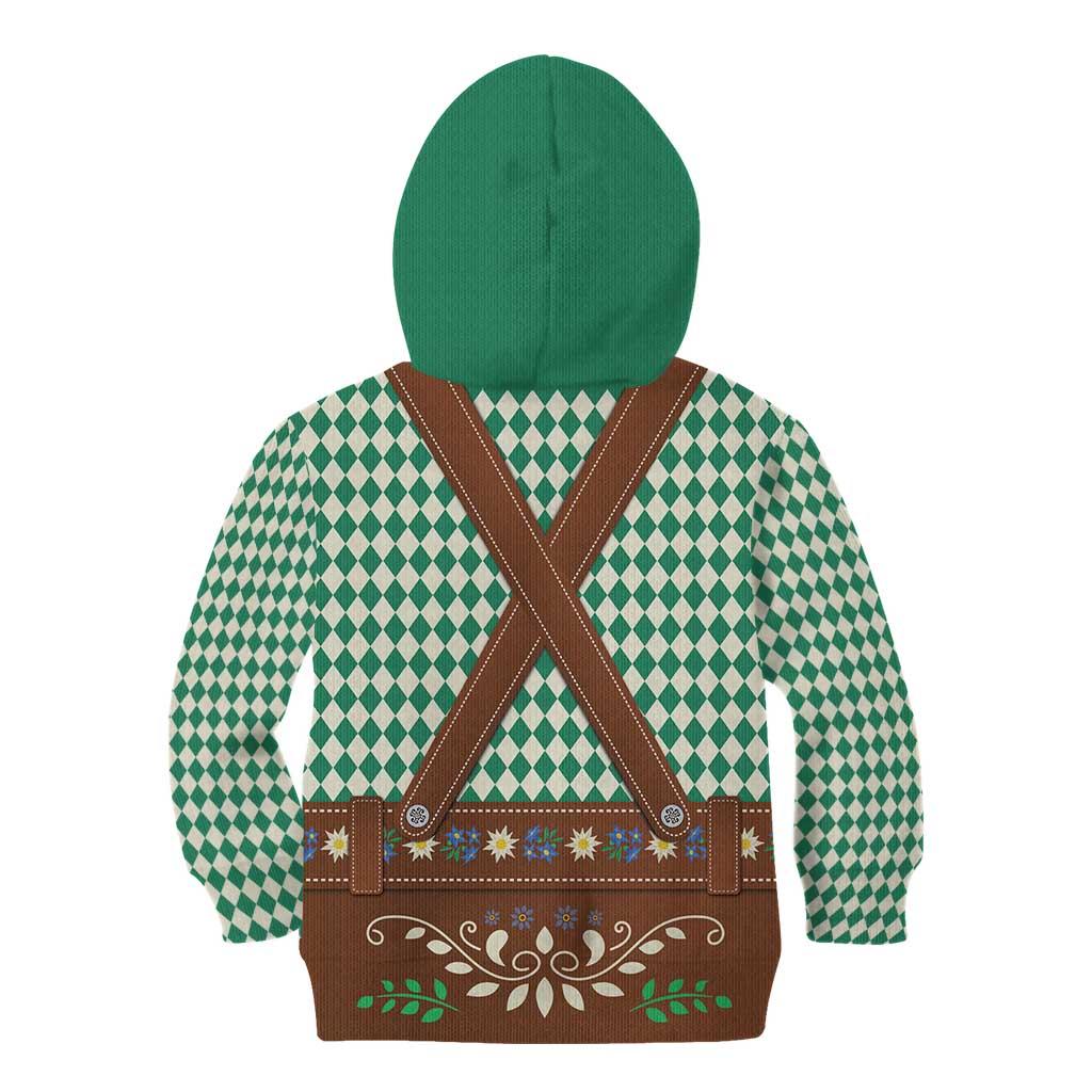 Lederhosen Oktoberfest Kid Hoodie Green Edelweiss Floral Polka Dots - Wonder Print Shop