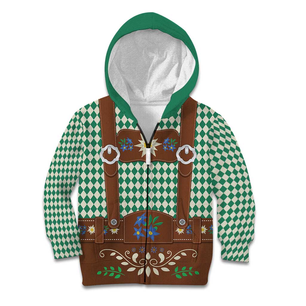 Lederhosen Oktoberfest Kid Hoodie Green Edelweiss Floral Polka Dots - Wonder Print Shop