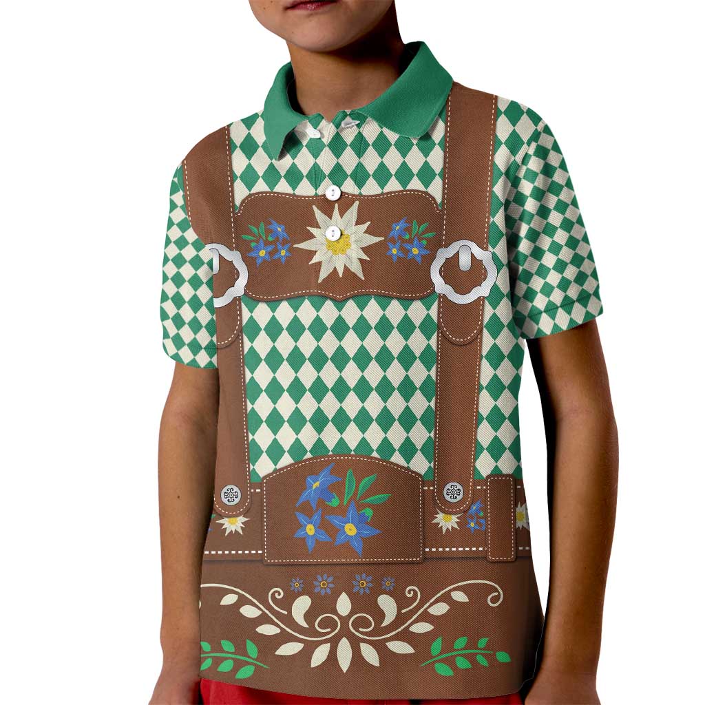 Lederhosen Oktoberfest Kid Polo Shirt Green Edelweiss Floral Polka Dots - Wonder Print Shop