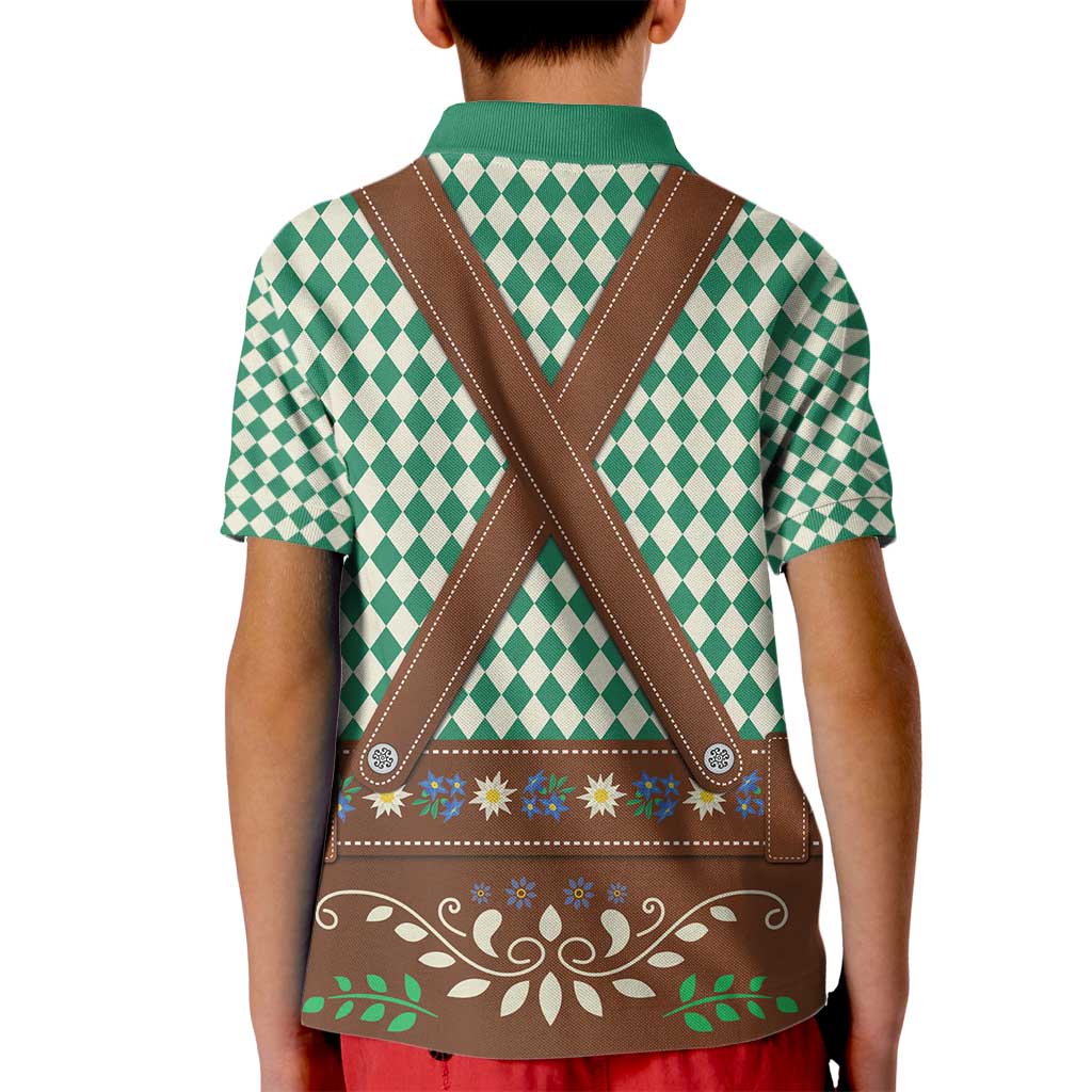 Lederhosen Oktoberfest Kid Polo Shirt Green Edelweiss Floral Polka Dots - Wonder Print Shop