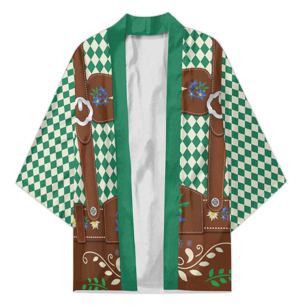 Lederhosen Oktoberfest Kimono Green Edelweiss Floral Polka Dots - Wonder Print Shop