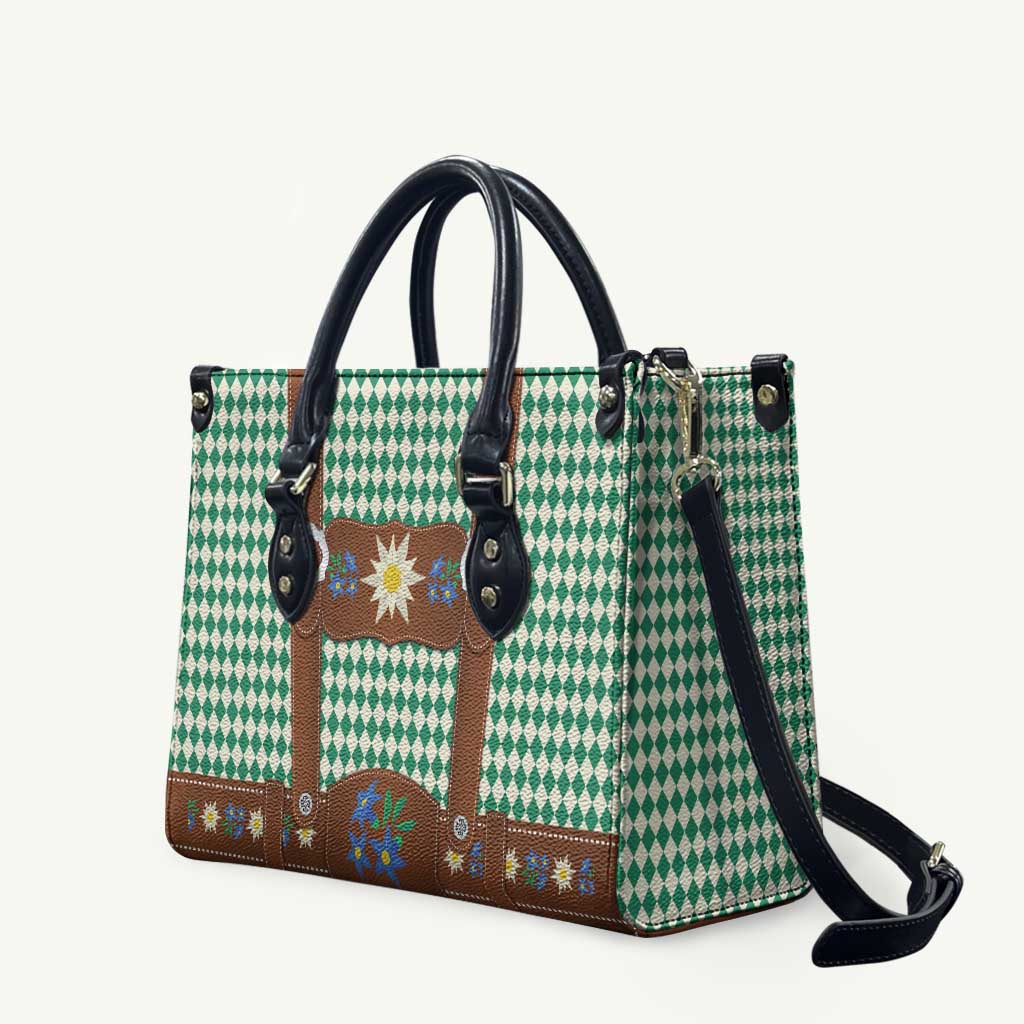 Lederhosen Oktoberfest Leather Bag Green Edelweiss Floral Polka Dots - Wonder Print Shop