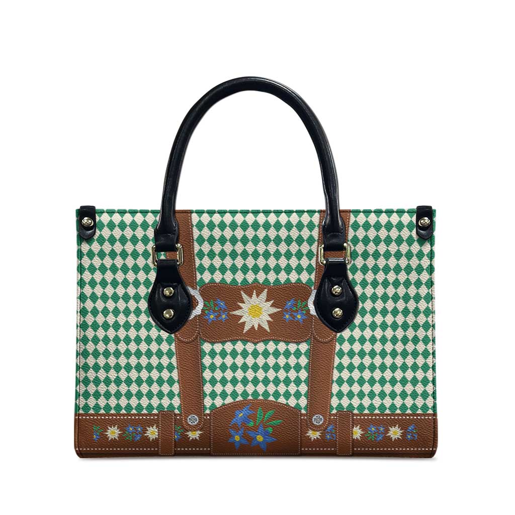 Lederhosen Oktoberfest Leather Bag Green Edelweiss Floral Polka Dots - Wonder Print Shop