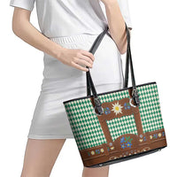 Lederhosen Oktoberfest Leather Tote Bag Green Edelweiss Floral Polka Dots - Wonder Print Shop