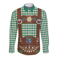 Lederhosen Oktoberfest Long Sleeve Button Shirt Green Edelweiss Floral Polka Dots - Wonder Print Shop