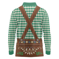 Lederhosen Oktoberfest Long Sleeve Polo Shirt Green Edelweiss Floral Polka Dots - Wonder Print Shop
