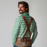 Lederhosen Oktoberfest Long Sleeve Polo Shirt Green Edelweiss Floral Polka Dots - Wonder Print Shop