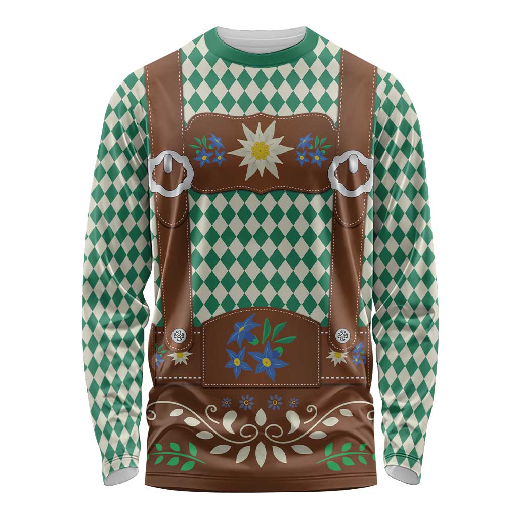 Lederhosen Oktoberfest Long Sleeve Shirt Green Edelweiss Floral Polka Dots - Wonder Print Shop