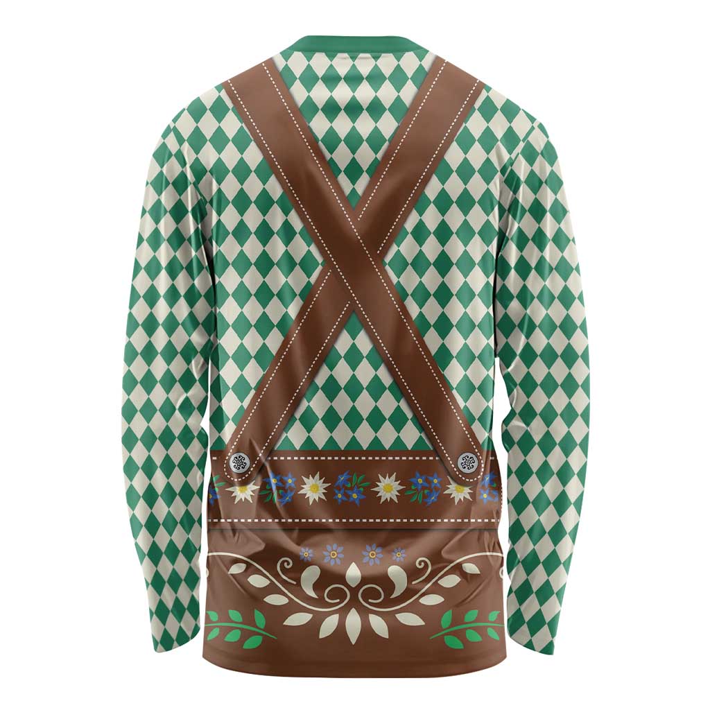 Lederhosen Oktoberfest Long Sleeve Shirt Green Edelweiss Floral Polka Dots - Wonder Print Shop